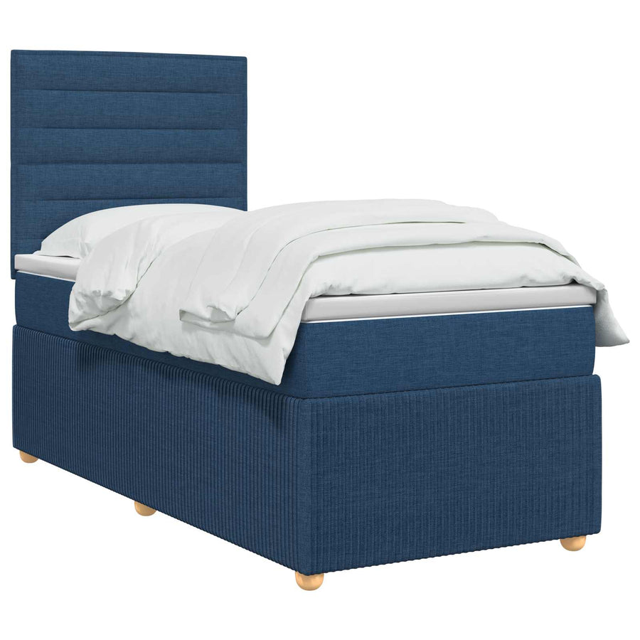 LED Boxspring Bed met Matras Blauw 90 x 190 cm Stof