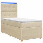LED Boxspring Bed met Matras Crèmekleurig 90 x 190 cm Stof