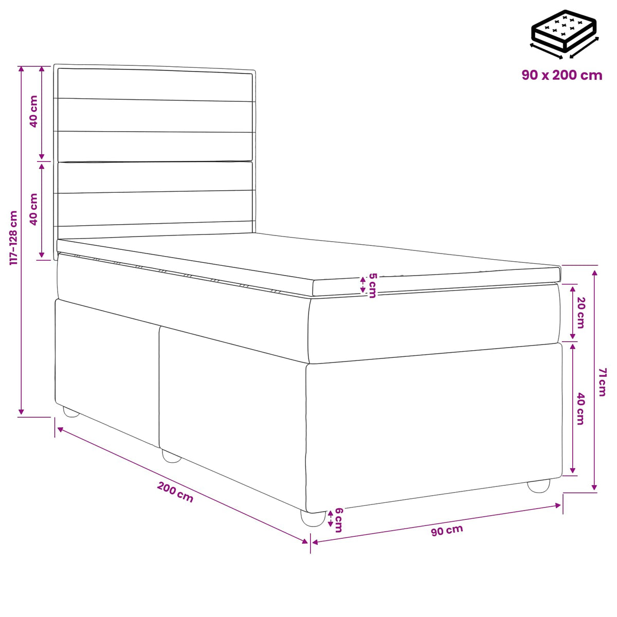 LED Boxspring Bed met Matras Donkerbruin 90 x 200 cm Stof