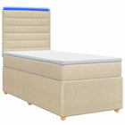 LED Boxspring Bed met Matras Crèmekleurig 90 x 200 cm Stof