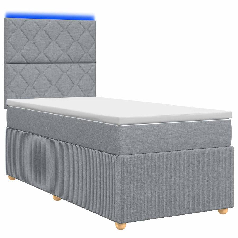 LED Boxspring Bed met Matras Lichtgrijs 90 x 200 cm Stof