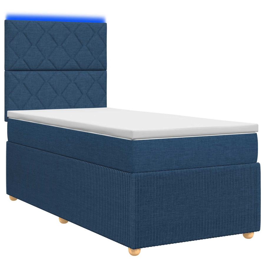 LED Boxspring Bed met Matras Blauw 90 x 200 cm Stof