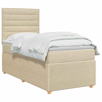 LED Boxspring Bed met Matras Crèmekleurig 100 x 200 cm Stof
