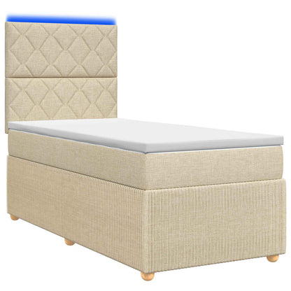 LED Boxspring Bed met Matras Crèmekleurig 100 x 200 cm Stof