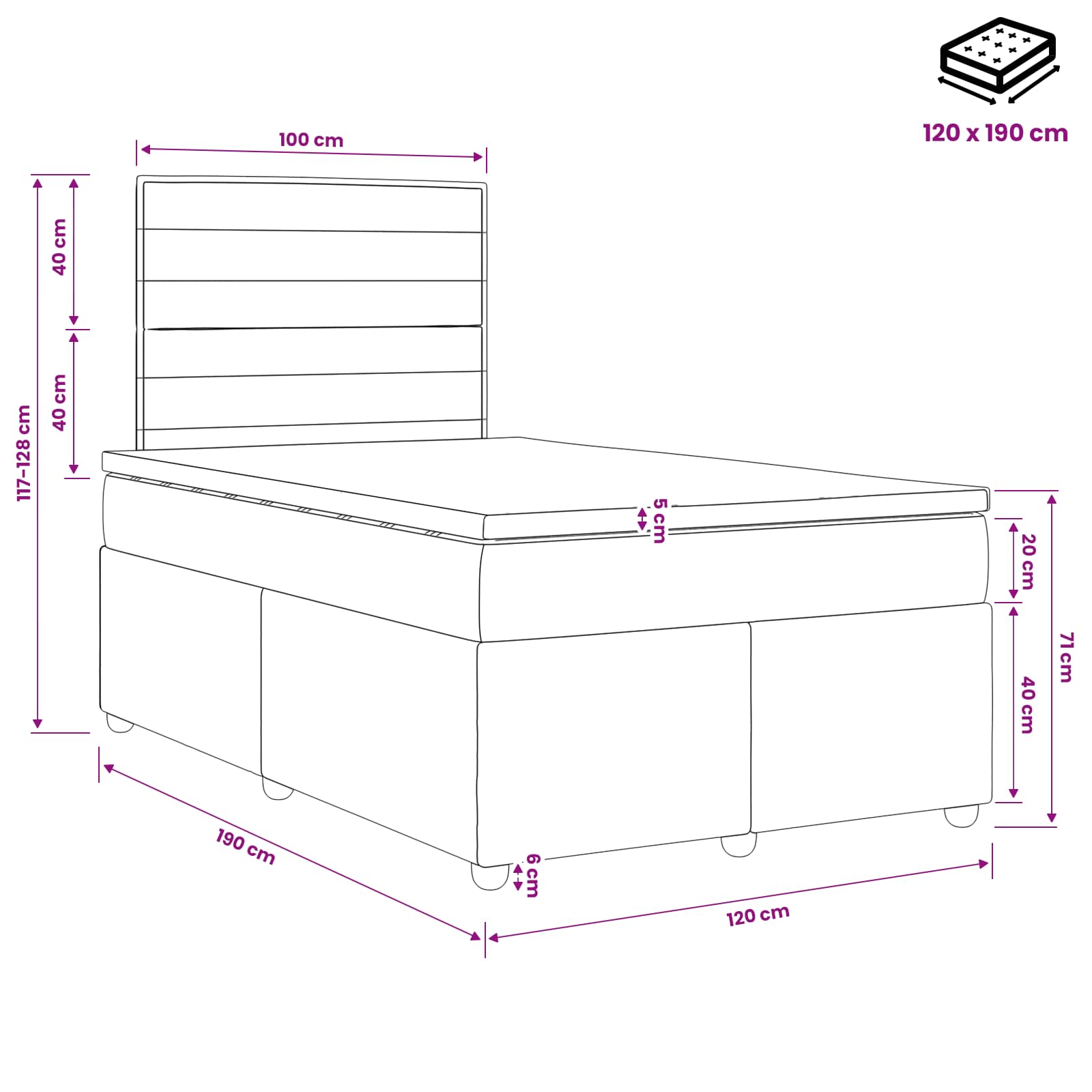LED Boxspring Bed met Matras Donkerbruin 120 x 190 cm Stof