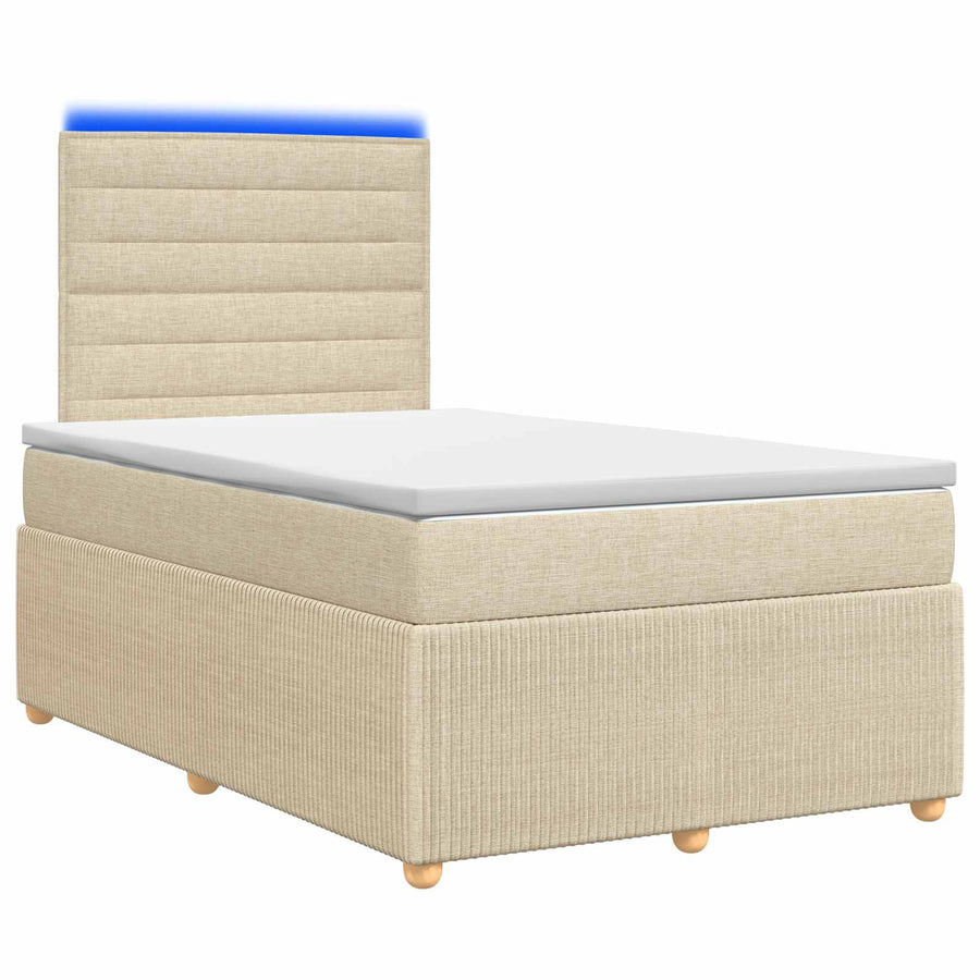 LED Boxspring Bed met Matras Crèmekleurig 120 x 190 cm Stof