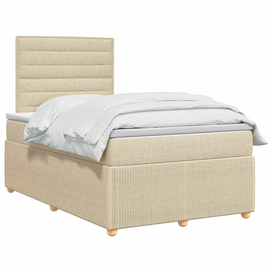 LED Boxspring Bed met Matras Crèmekleurig 120 x 190 cm Stof
