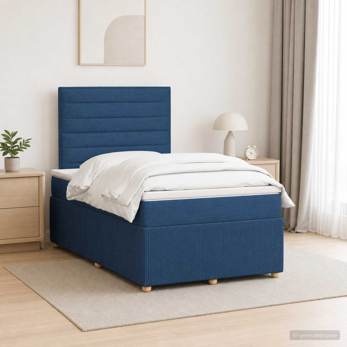LED Boxspring Bed met Matras Blauw 120 x 190 cm Stof