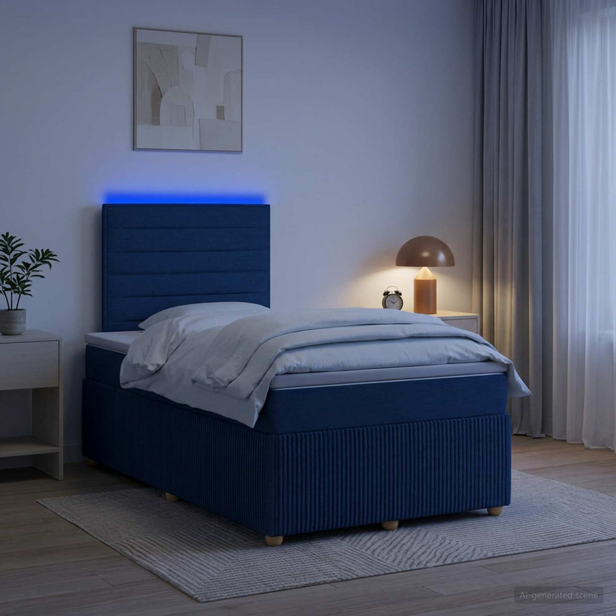 LED Boxspring Bed met Matras Blauw 120 x 190 cm Stof