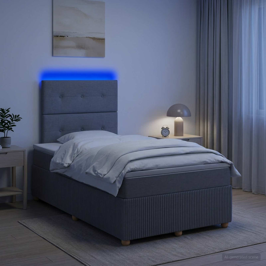 LED Boxspring Bed met Matras Lichtgrijs 120 x 190 cm Stof
