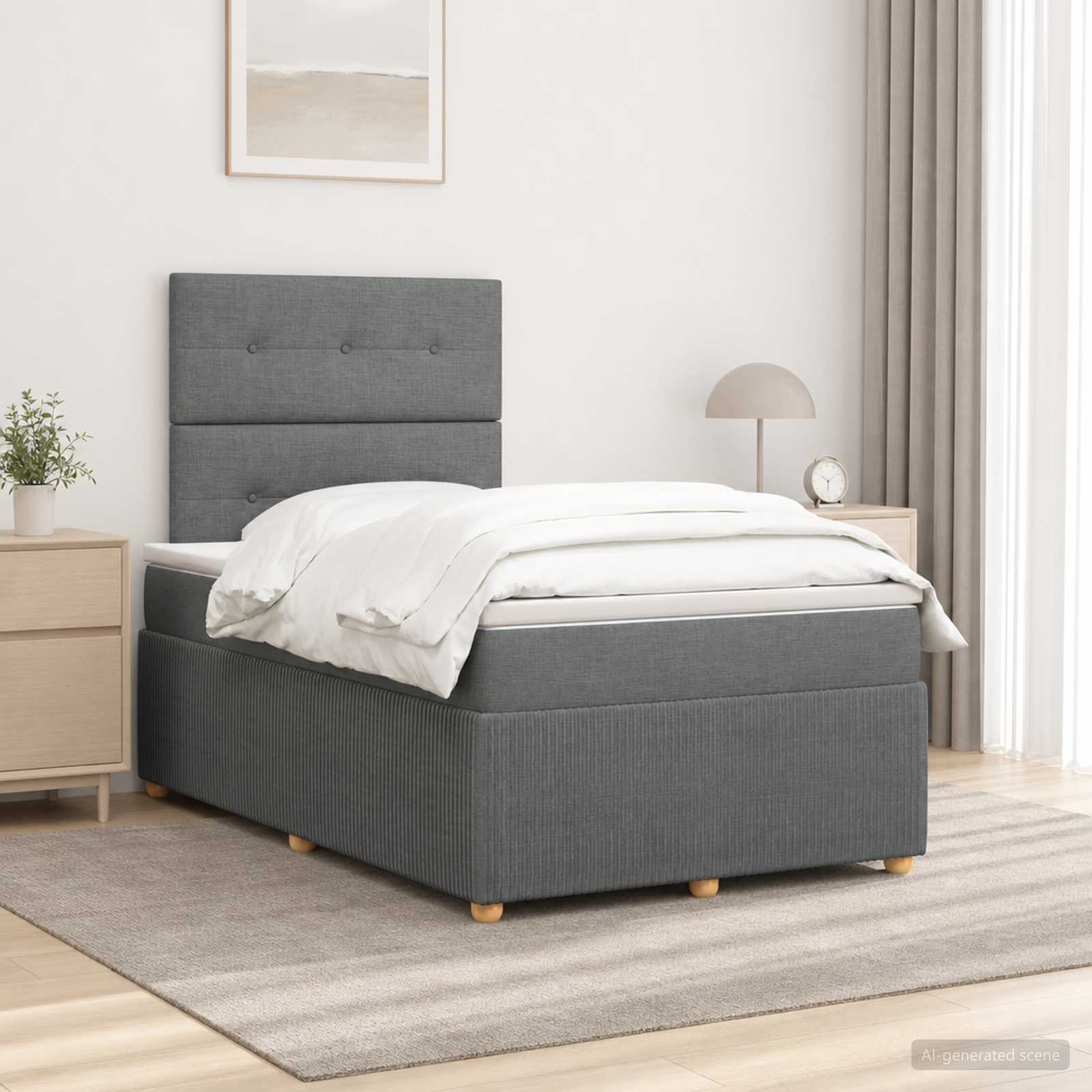 LED Boxspring Bed met Matras Donkergrijs 120 x 200 cm Stof