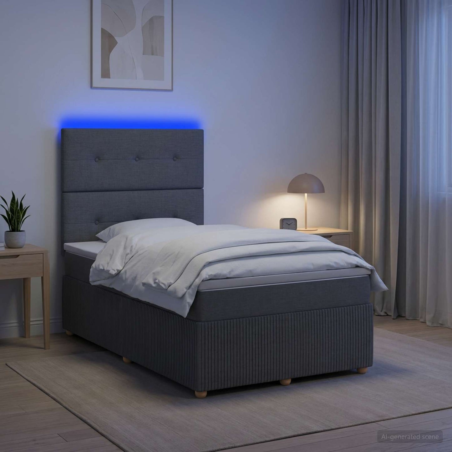 LED Boxspring Bed met Matras Donkergrijs 120 x 200 cm Stof