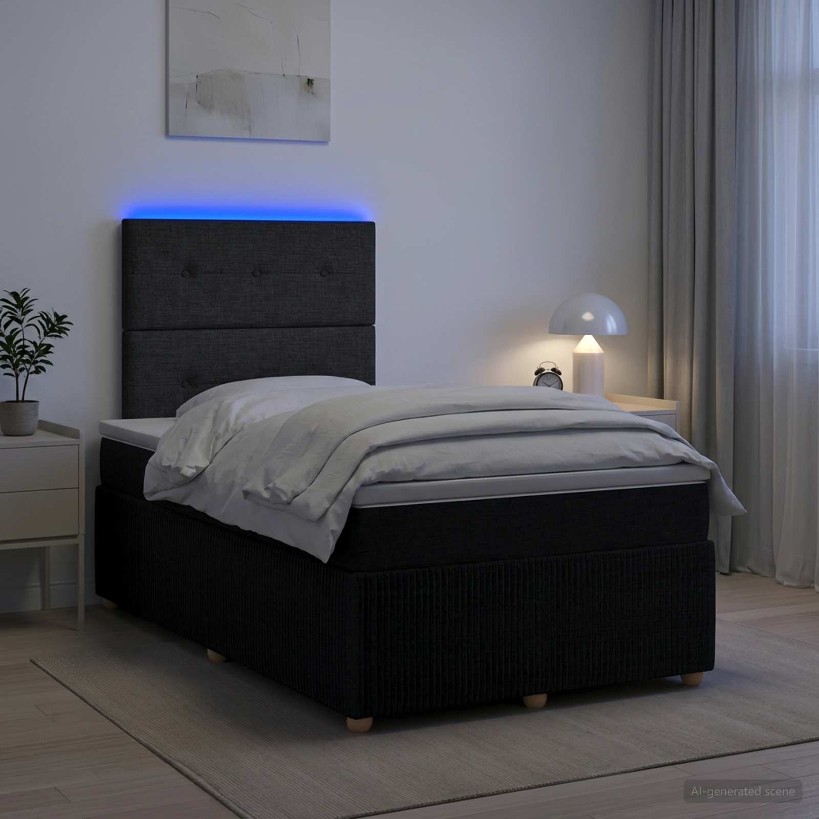 LED Boxspring Bed met Matras Zwart 120 x 200 cm Stof