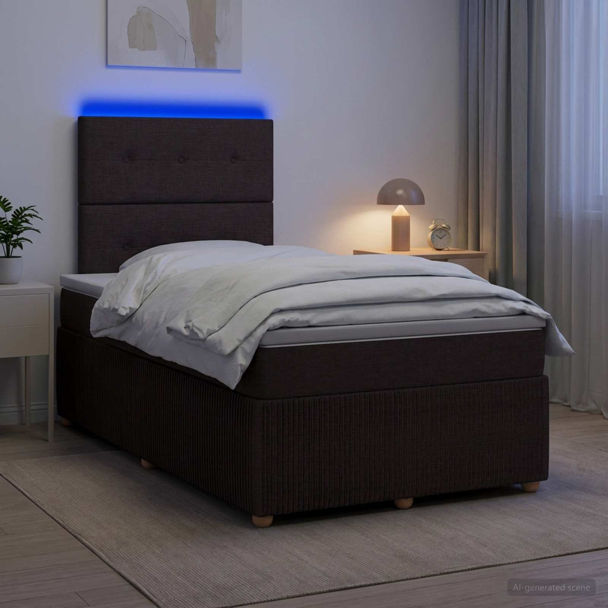 LED Boxspring Bed met Matras Donkerbruin 120 x 200 cm Stof