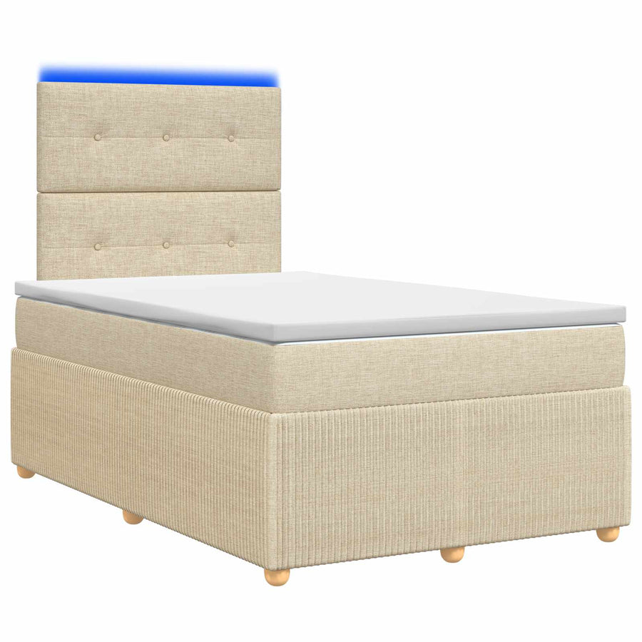 LED Boxspring Bed met Matras Crèmekleurig 120 x 190 cm Stof