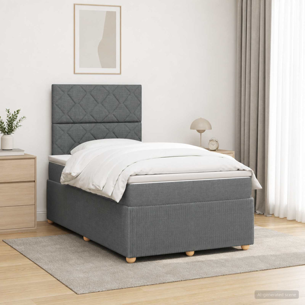 LED Boxspring Bed met Matras Donkergrijs 120 x 190 cm Stof
