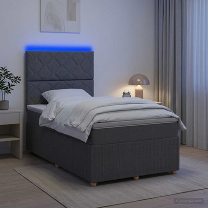 LED Boxspring Bed met Matras Donkergrijs 120 x 190 cm Stof