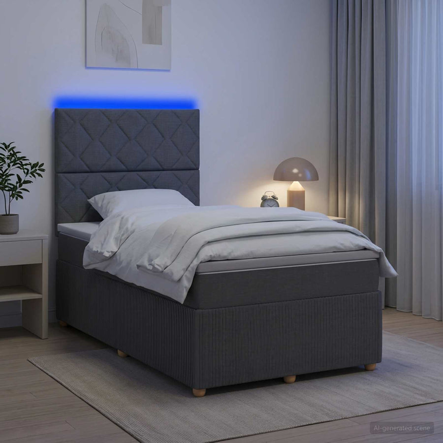 LED Boxspring Bed met Matras Donkergrijs 120 x 190 cm Stof