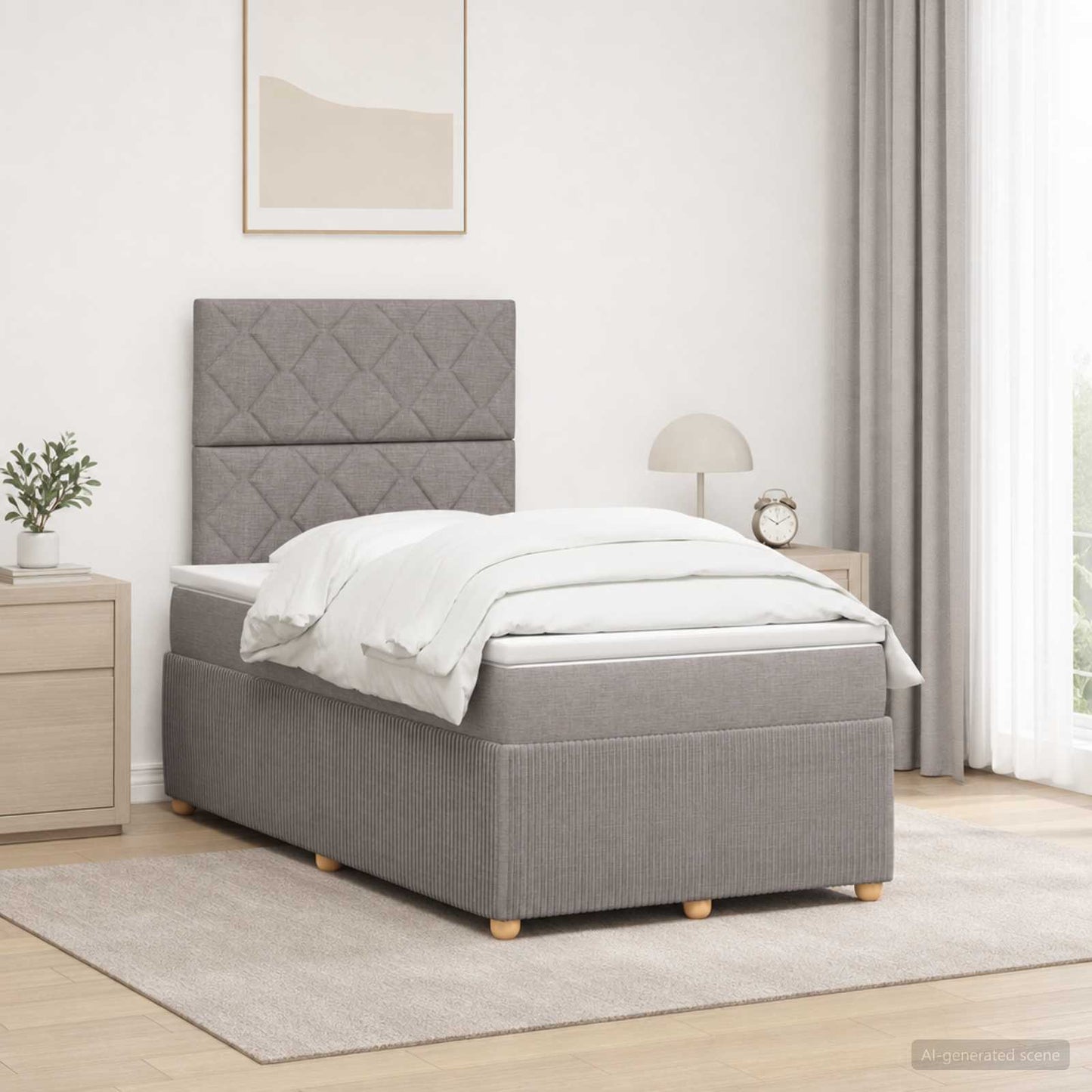 LED Boxspring Bed met Matras Taupe 120 x 200 cm Stof