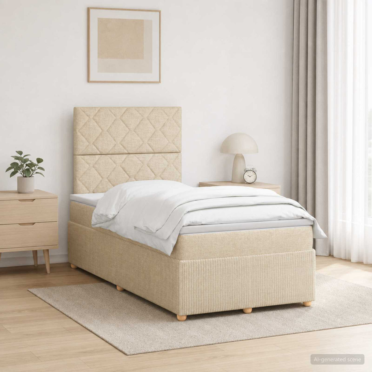 LED Boxspring Bed met Matras Crèmekleurig 120 x 200 cm Stof
