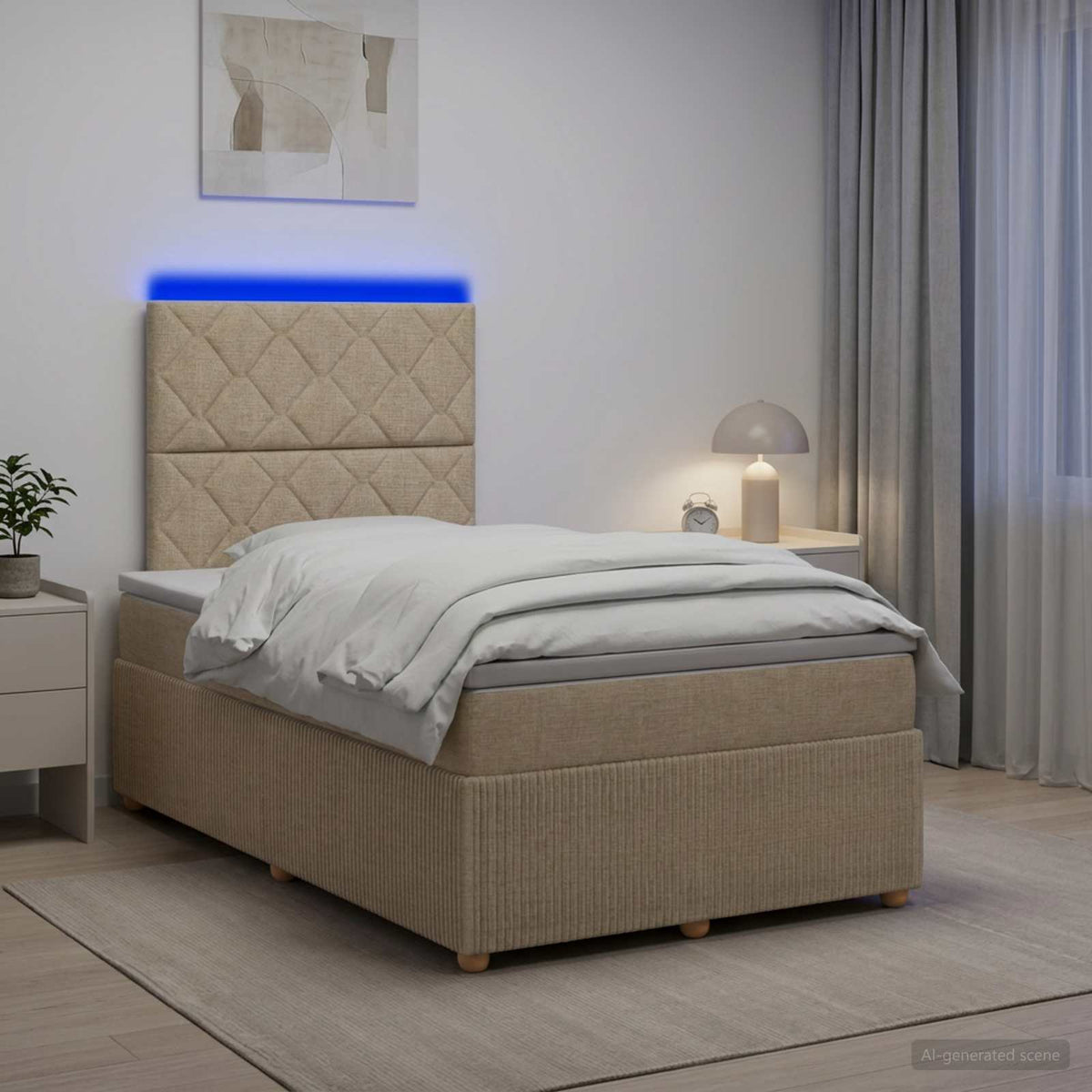 LED Boxspring Bed met Matras Crèmekleurig 120 x 200 cm Stof