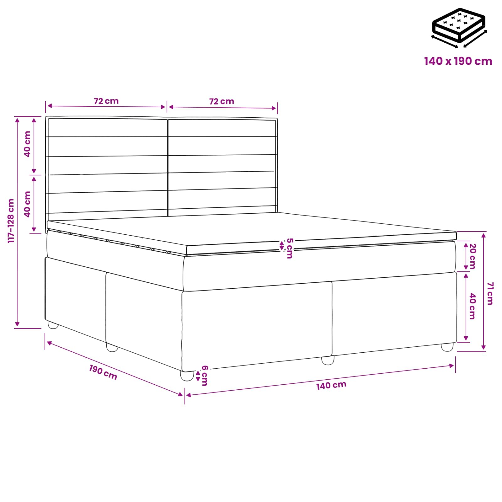 LED Boxspring Bed met Matras Donkergrijs 140 x 190 cm Stof