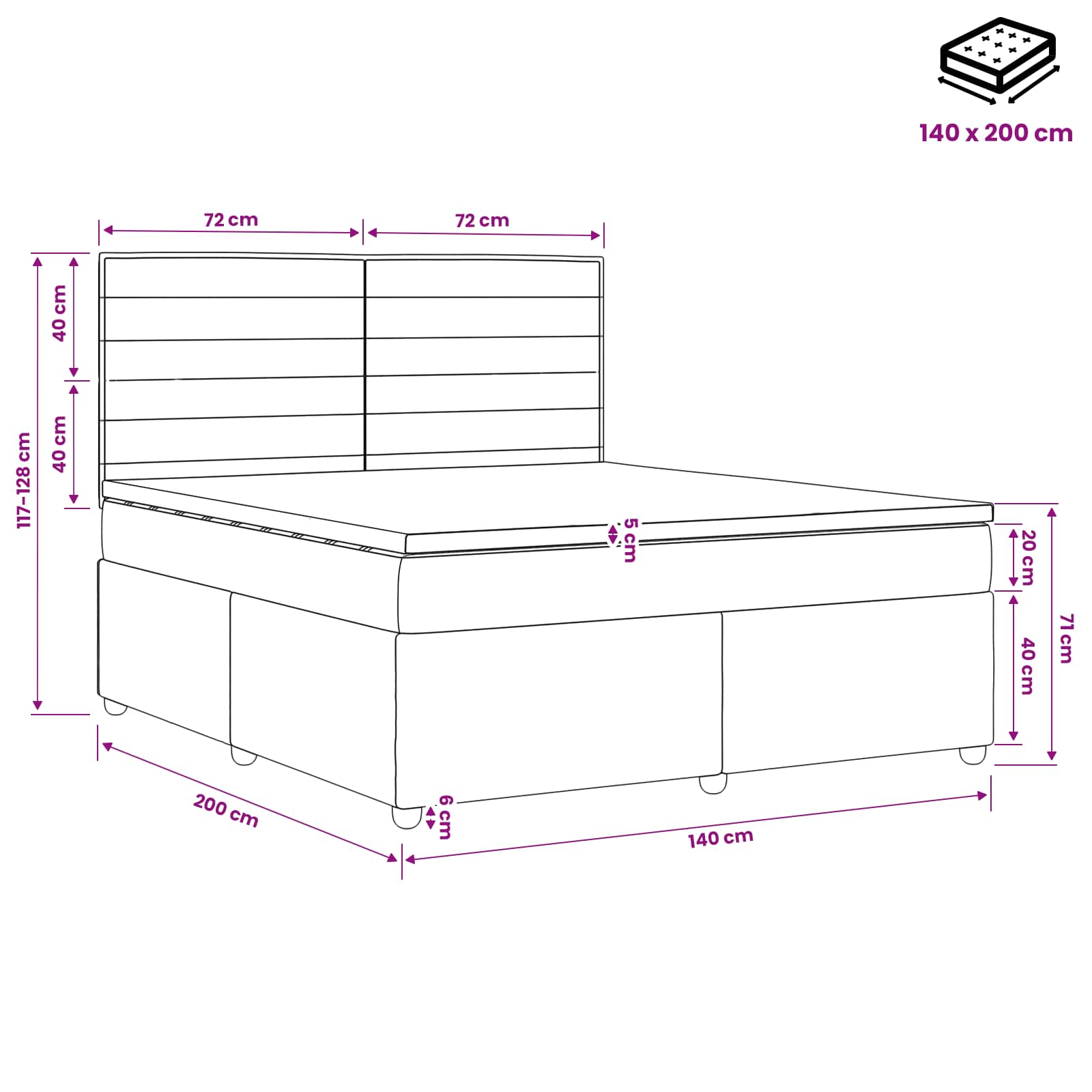 LED Boxspring Bed met Matras Zwart 140 x 200 cm Stof