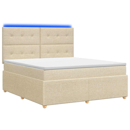 LED Boxspring Bed met Matras Crèmekleurig 160 x 200 cm Stof