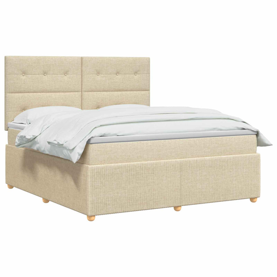 LED Boxspring Bed met Matras Crèmekleurig 160 x 200 cm Stof