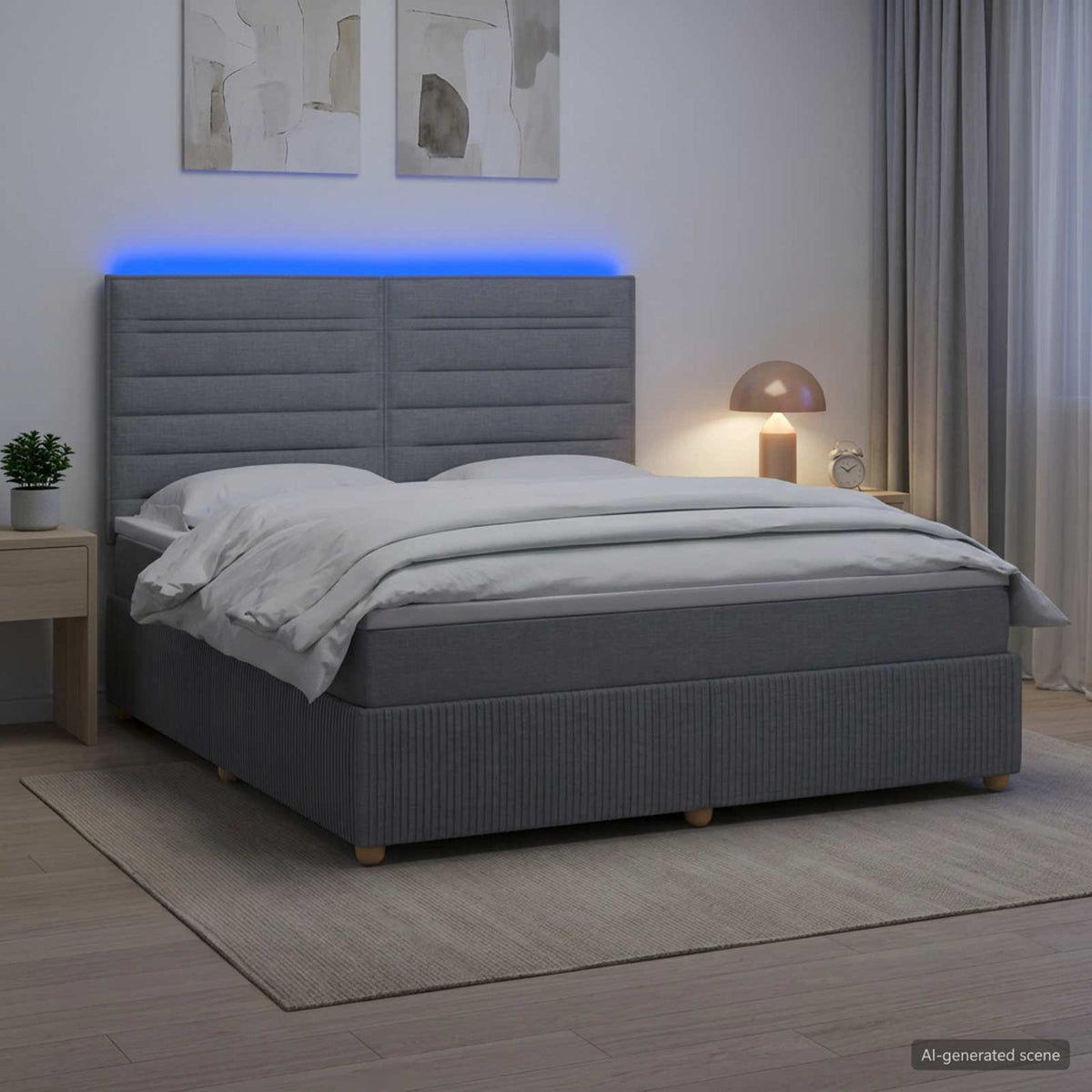 LED Boxspring Bed met Matras Lichtgrijs 180 x 200 cm Stof