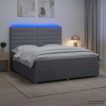LED Boxspring Bed met Matras Lichtgrijs 180 x 200 cm Stof