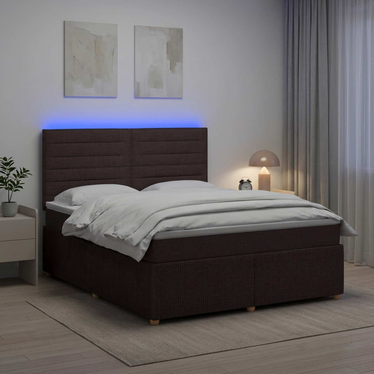 LED Boxspring Bed met Matras Donkerbruin 180 x 200 cm Stof