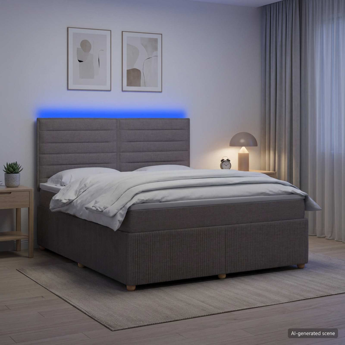 LED Boxspring Bed met Matras Taupe 180 x 200 cm Stof