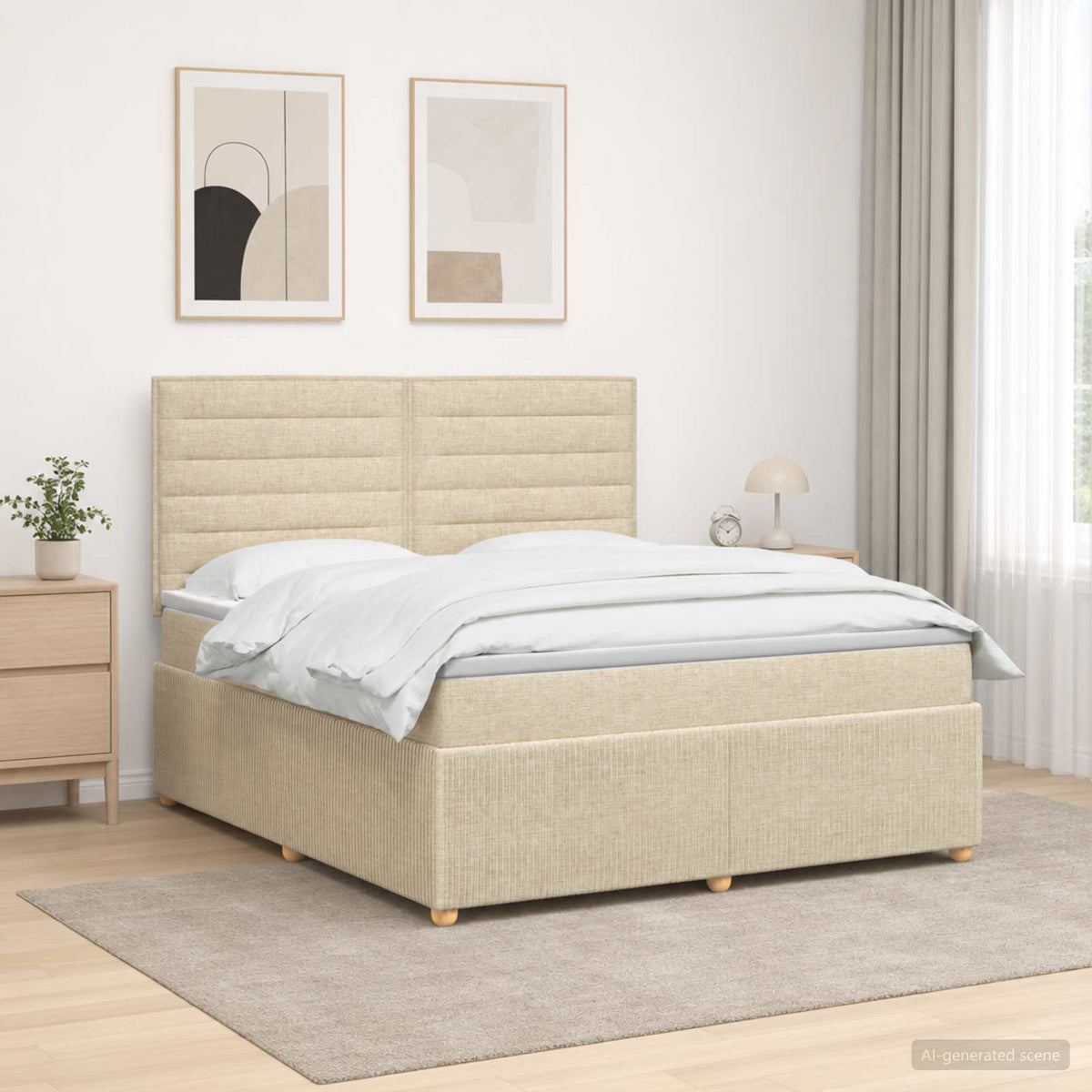 LED Boxspring Bed met Matras Crèmekleurig 160 x 200 cm Stof