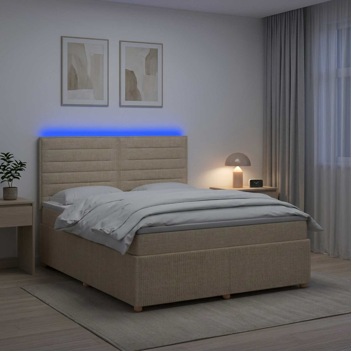 LED Boxspring Bed met Matras Crèmekleurig 160 x 200 cm Stof