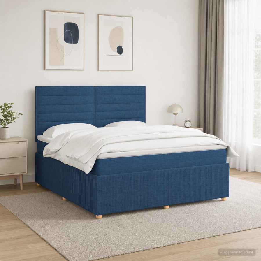 LED Boxspring Bed met Matras Blauw 160 x 200 cm Stof
