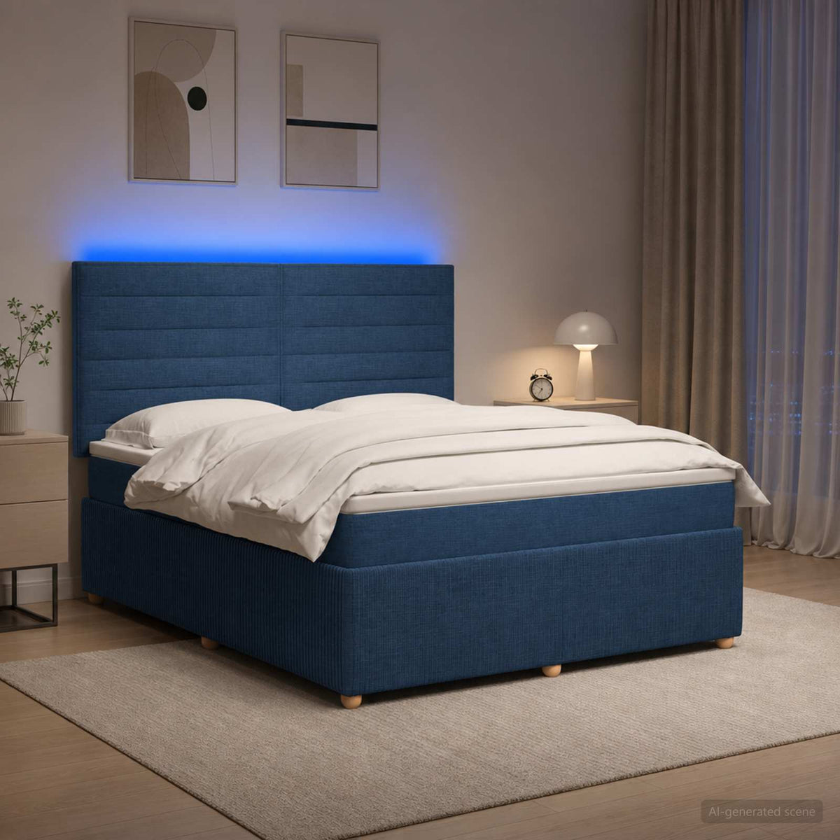 LED Boxspring Bed met Matras Blauw 160 x 200 cm Stof