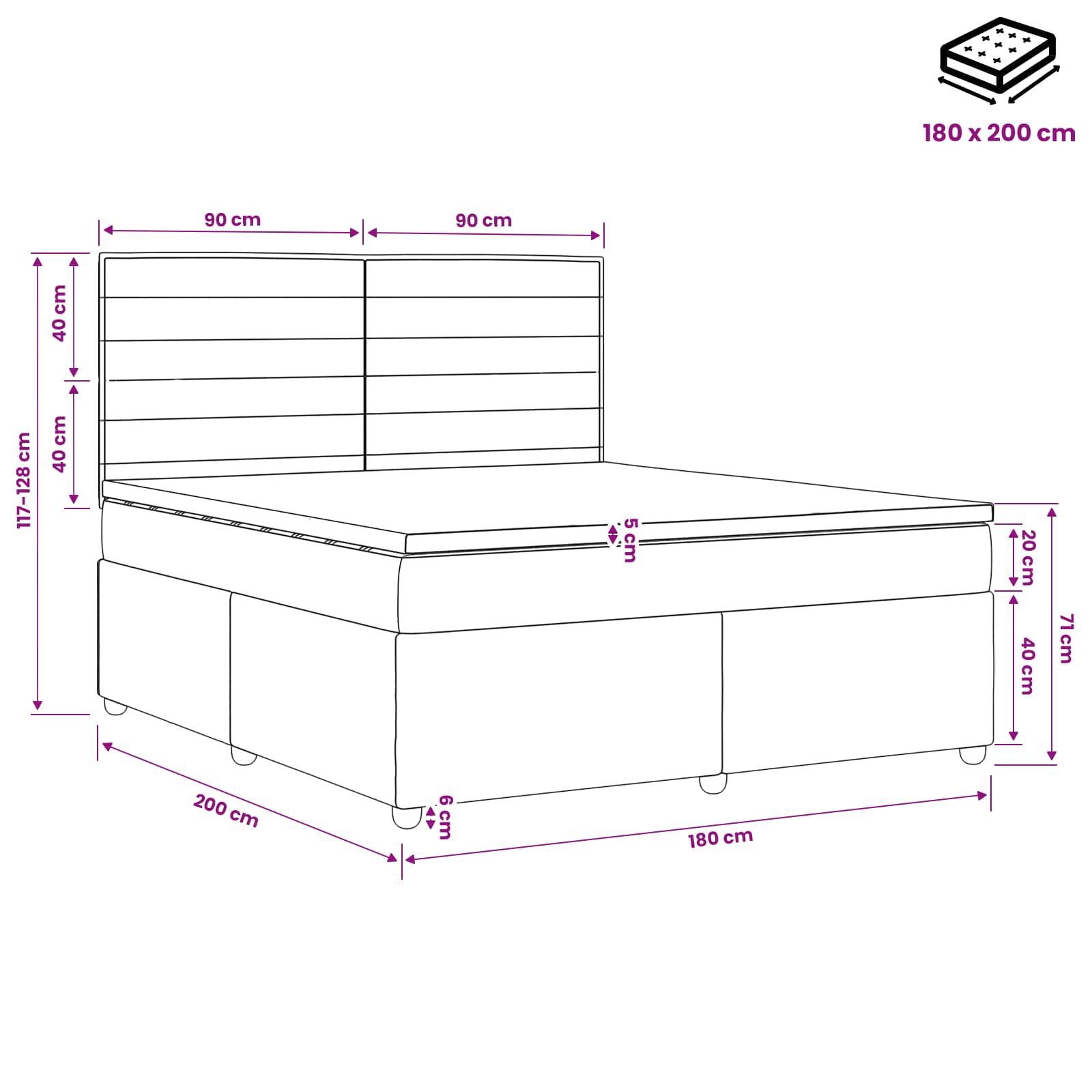 LED Boxspring Bed met Matras Blauw 180 x 200 cm Stof