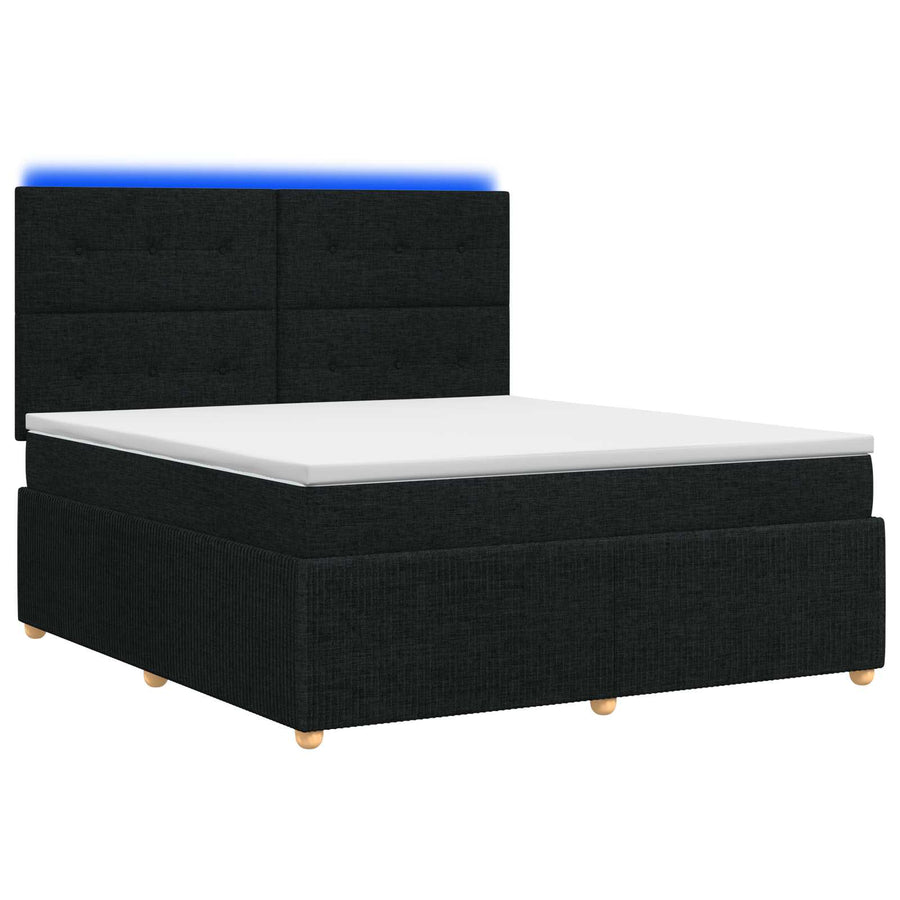 LED Boxspring Bed met Matras Zwart 180 x 200 cm Stof