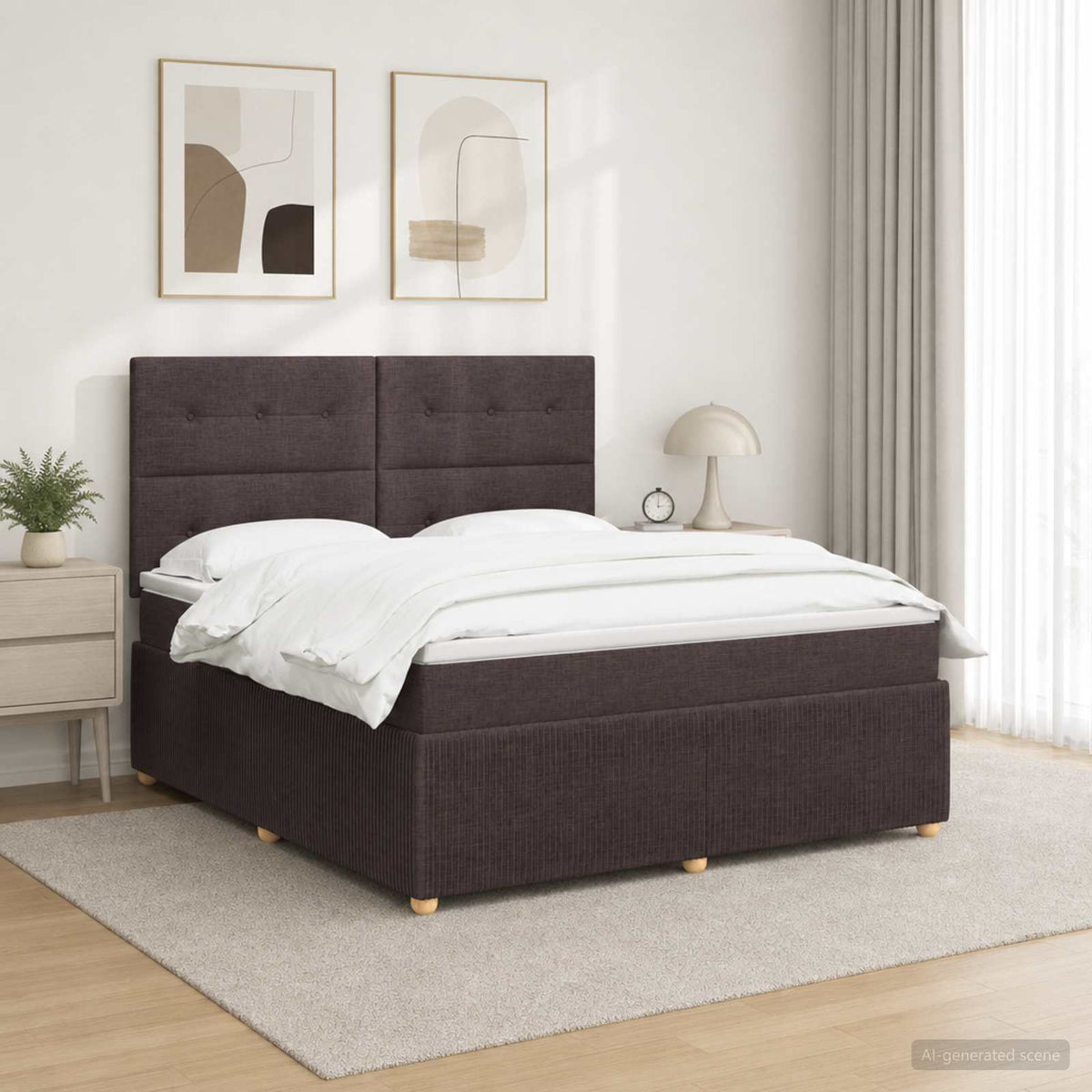 LED Boxspring Bed met Matras Donkerbruin 180 x 200 cm Stof