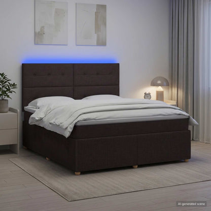 LED Boxspring Bed met Matras Donkerbruin 180 x 200 cm Stof