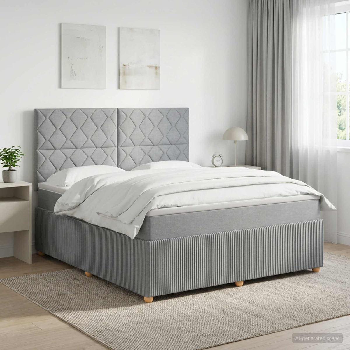 LED Boxspring Bed met Matras Lichtgrijs 140 x 200 cm Stof