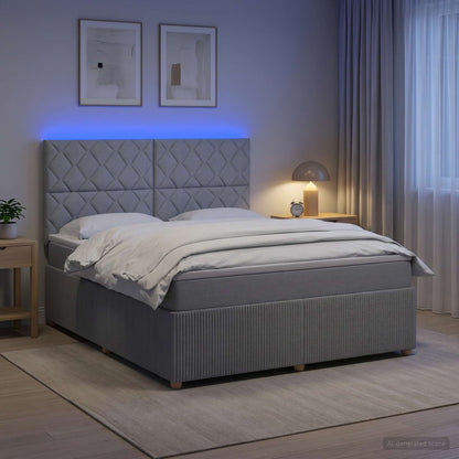 LED Boxspring Bed met Matras Lichtgrijs 140 x 200 cm Stof