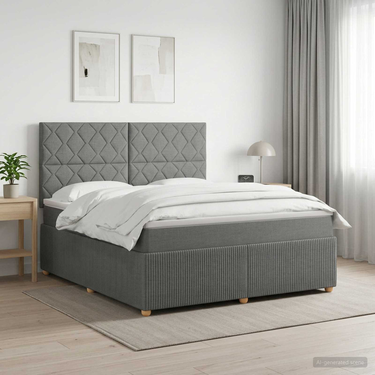 LED Boxspring Bed met Matras Donkergrijs 140 x 190 cm Stof