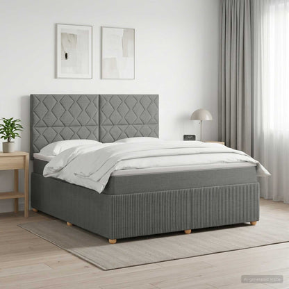 LED Boxspring Bed met Matras Donkergrijs 140 x 200 cm Stof