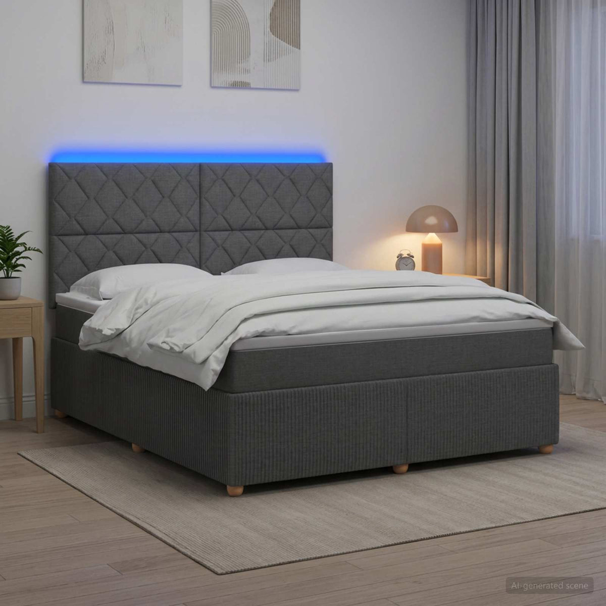 LED Boxspring Bed met Matras Donkergrijs 140 x 190 cm Stof