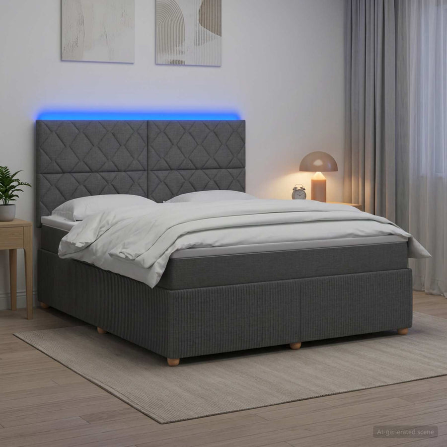 LED Boxspring Bed met Matras Donkergrijs 140 x 190 cm Stof