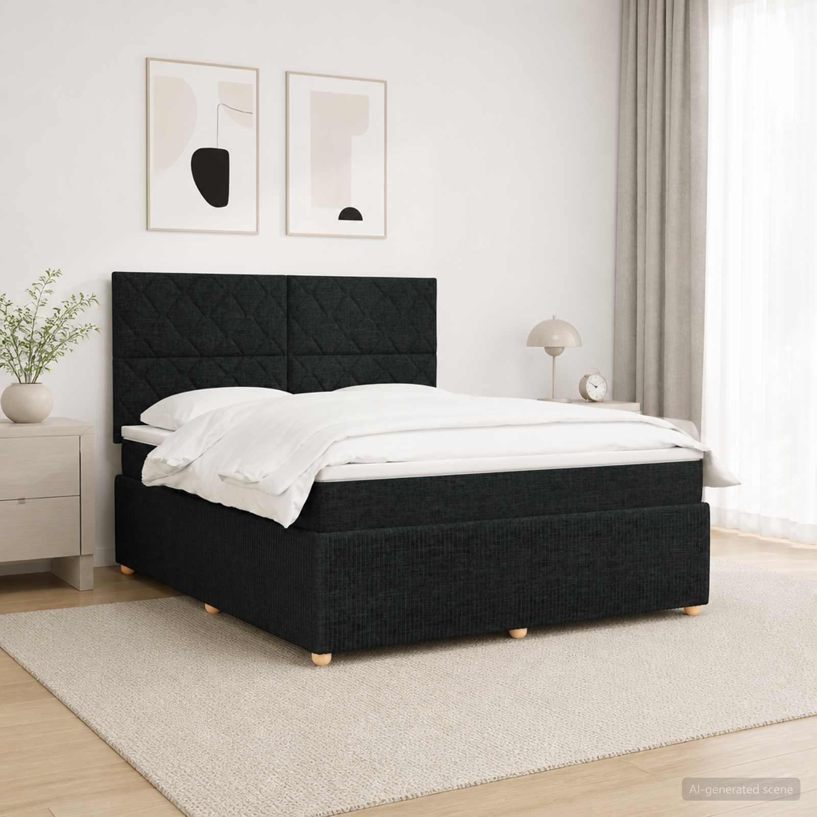 LED Boxspring Bed met Matras Zwart 140 x 190 cm Stof