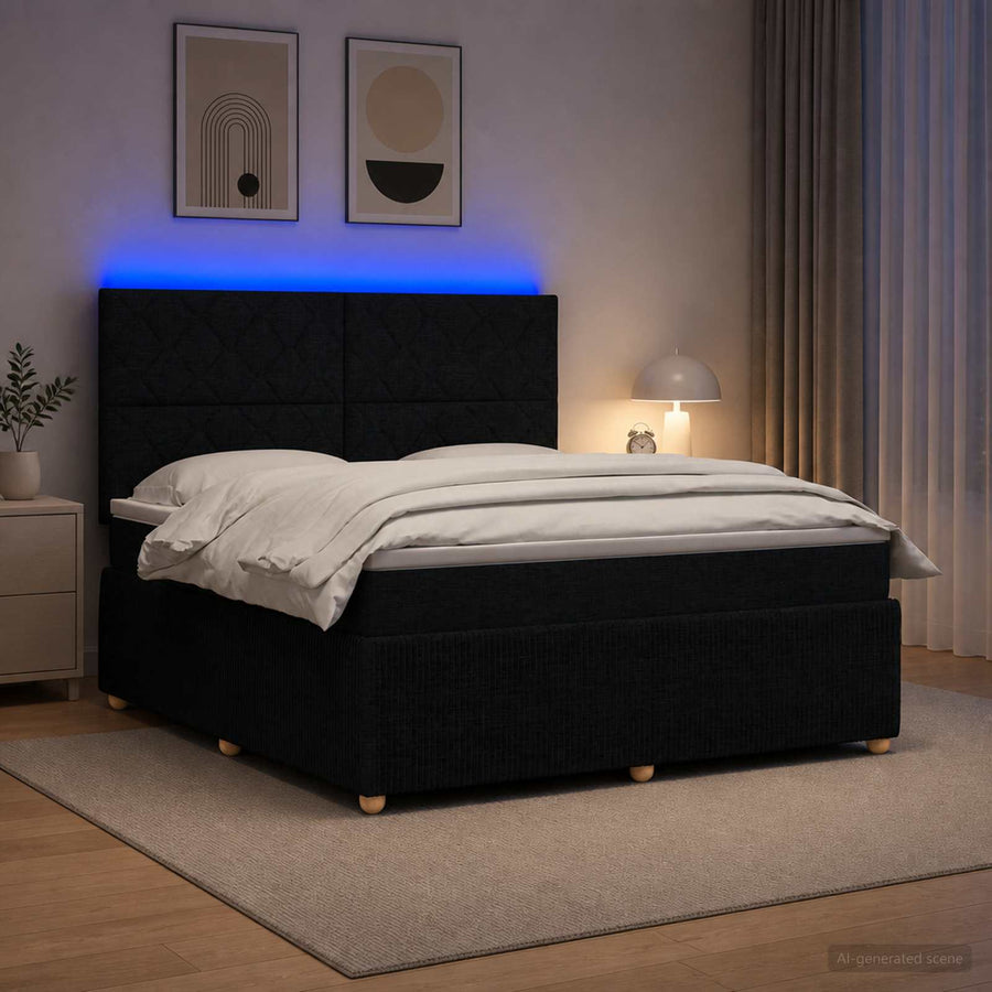 LED Boxspring Bed met Matras Zwart 140 x 190 cm Stof