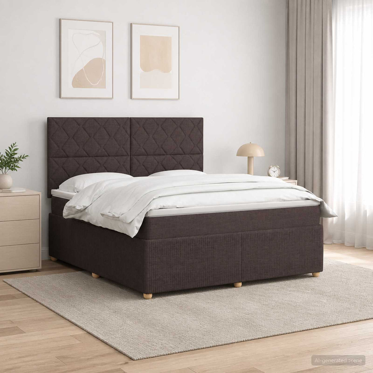 LED Boxspring Bed met Matras Donkerbruin 140 x 190 cm Stof